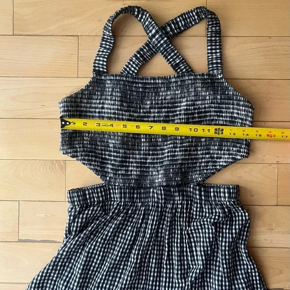 AE Smocked Cut-Out Gingham Black and White Midi Dress - Picture 7 of 11